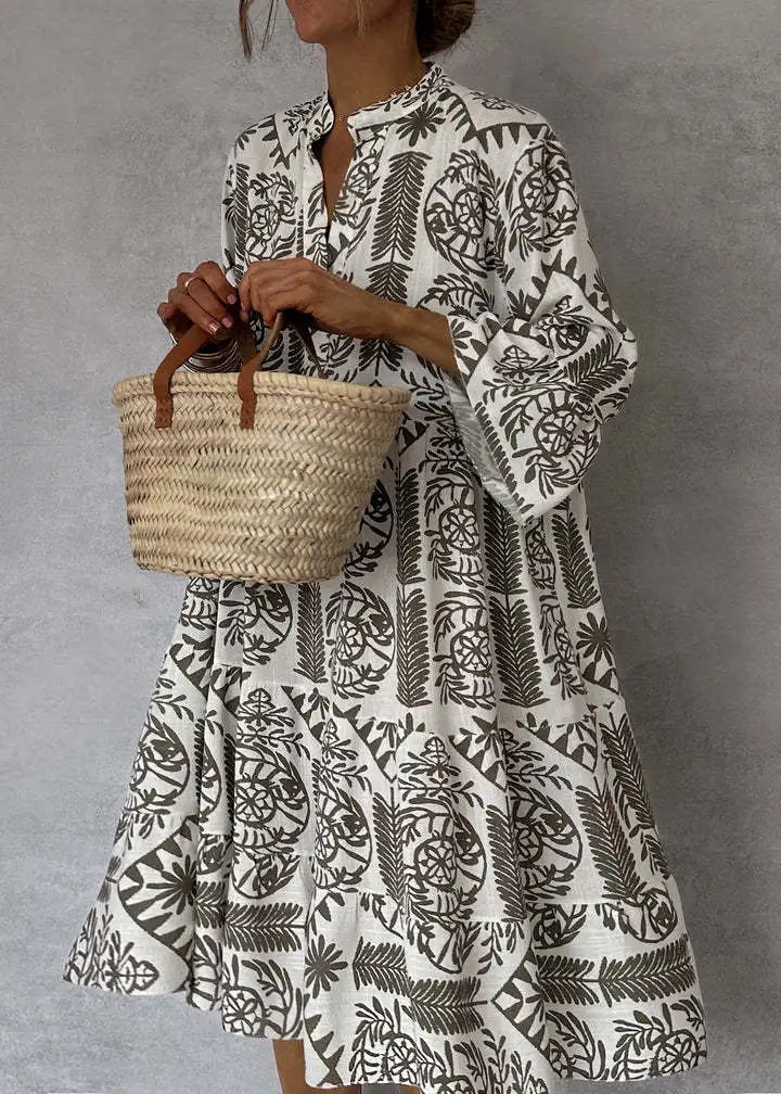 Tunika Kleid für Damen - Leichtes Sommerkleid mit Stehkragen