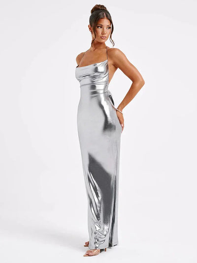 Hayden™ | Metallic-Maxikleid