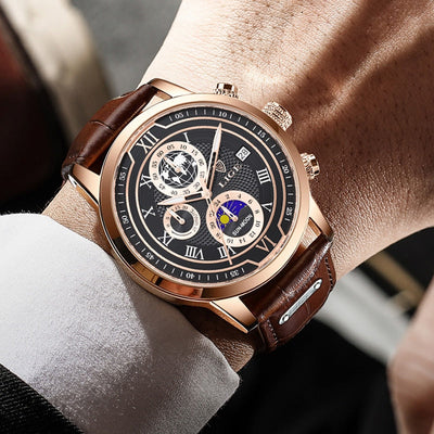 Chronographuhr mit hochwertigem Lederarmband