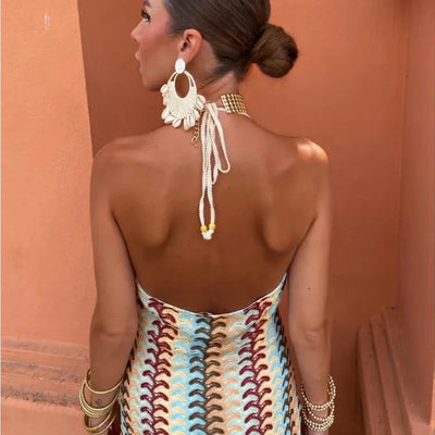 Sommerkleid für Damen – Elegantes rückenfreies Maxikleid mit tiefem V-Ausschnitt