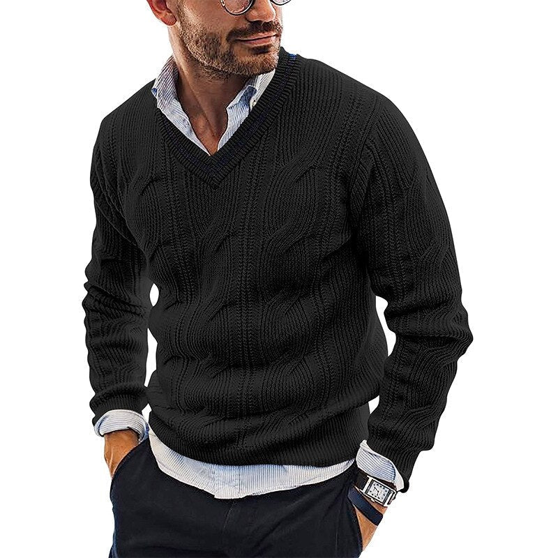 Zopfstrickpullover mit Tiefem V-Ausschnitt für Herren