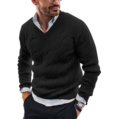 Zopfstrickpullover mit Tiefem V-Ausschnitt für Herren