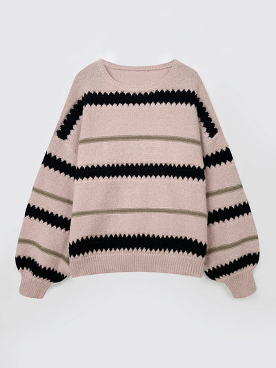 Gestreifter Pullover mit Rüschenbesatz für Frauen