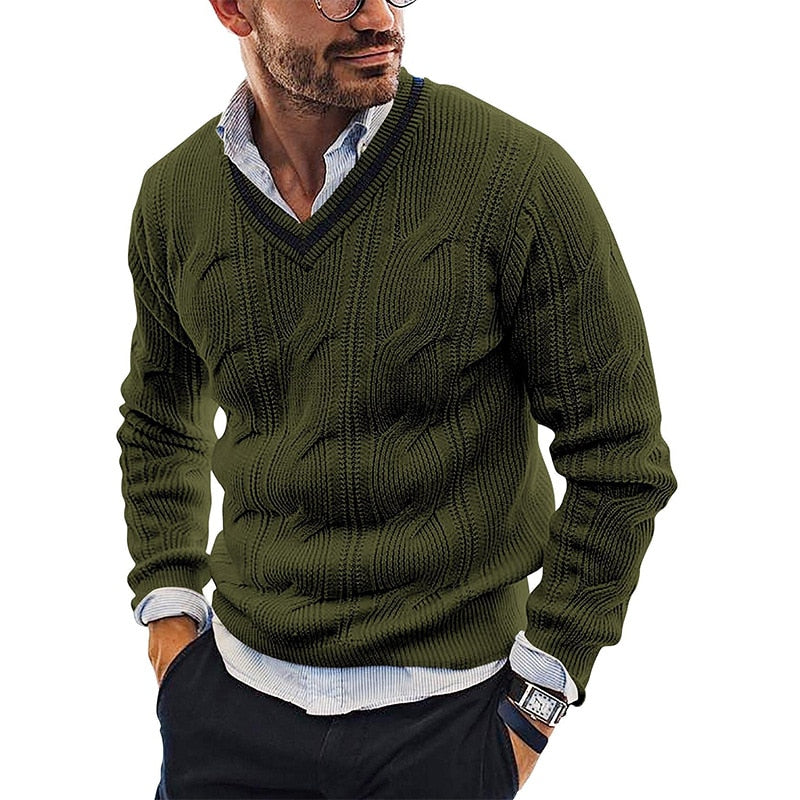 Zopfstrickpullover mit Tiefem V-Ausschnitt für Herren