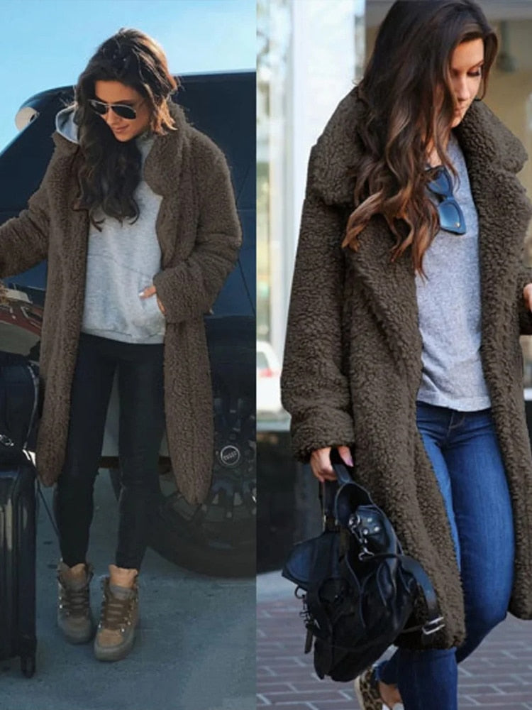 Lange Flauschige Winterjacke für Frauen