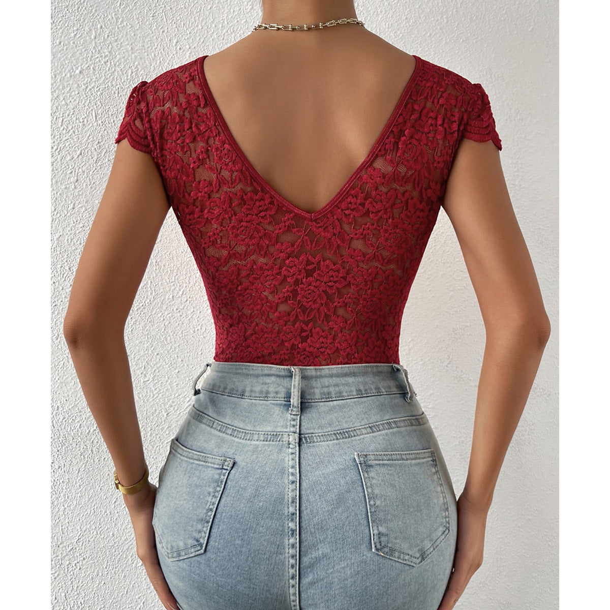 Avelina® | Eleganter Body mit Spitzenärmeln und V-Ausschnitt