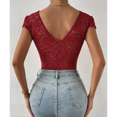 Avelina® | Eleganter Body mit Spitzenärmeln und V-Ausschnitt