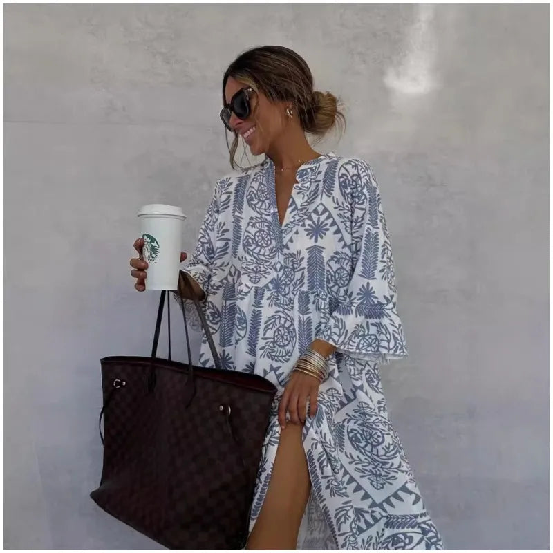 Tunika Kleid für Damen - Leichtes Sommerkleid mit Stehkragen