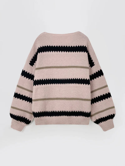Gestreifter Pullover mit Rüschenbesatz für Frauen