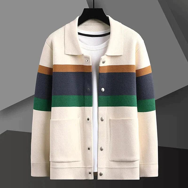 Gestreifte Strickjacke mit geknöpftem Kragen Für Herren