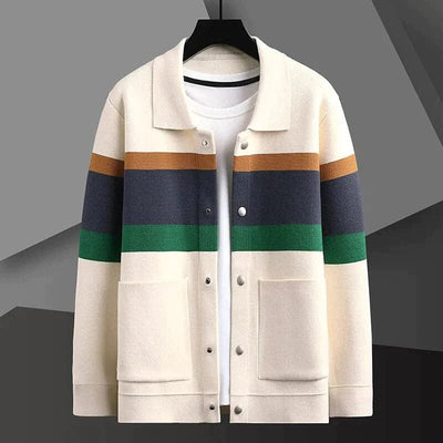 Gestreifte Strickjacke mit geknöpftem Kragen Für Herren