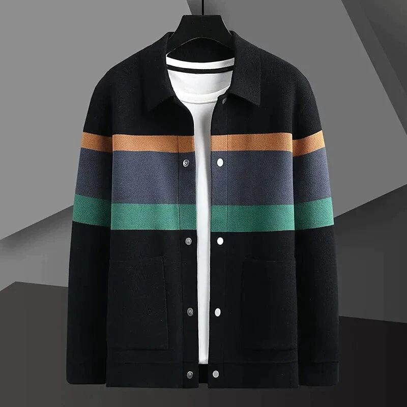 Gestreifte Strickjacke mit geknöpftem Kragen Für Herren