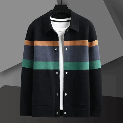 Gestreifte Strickjacke mit geknöpftem Kragen Für Herren