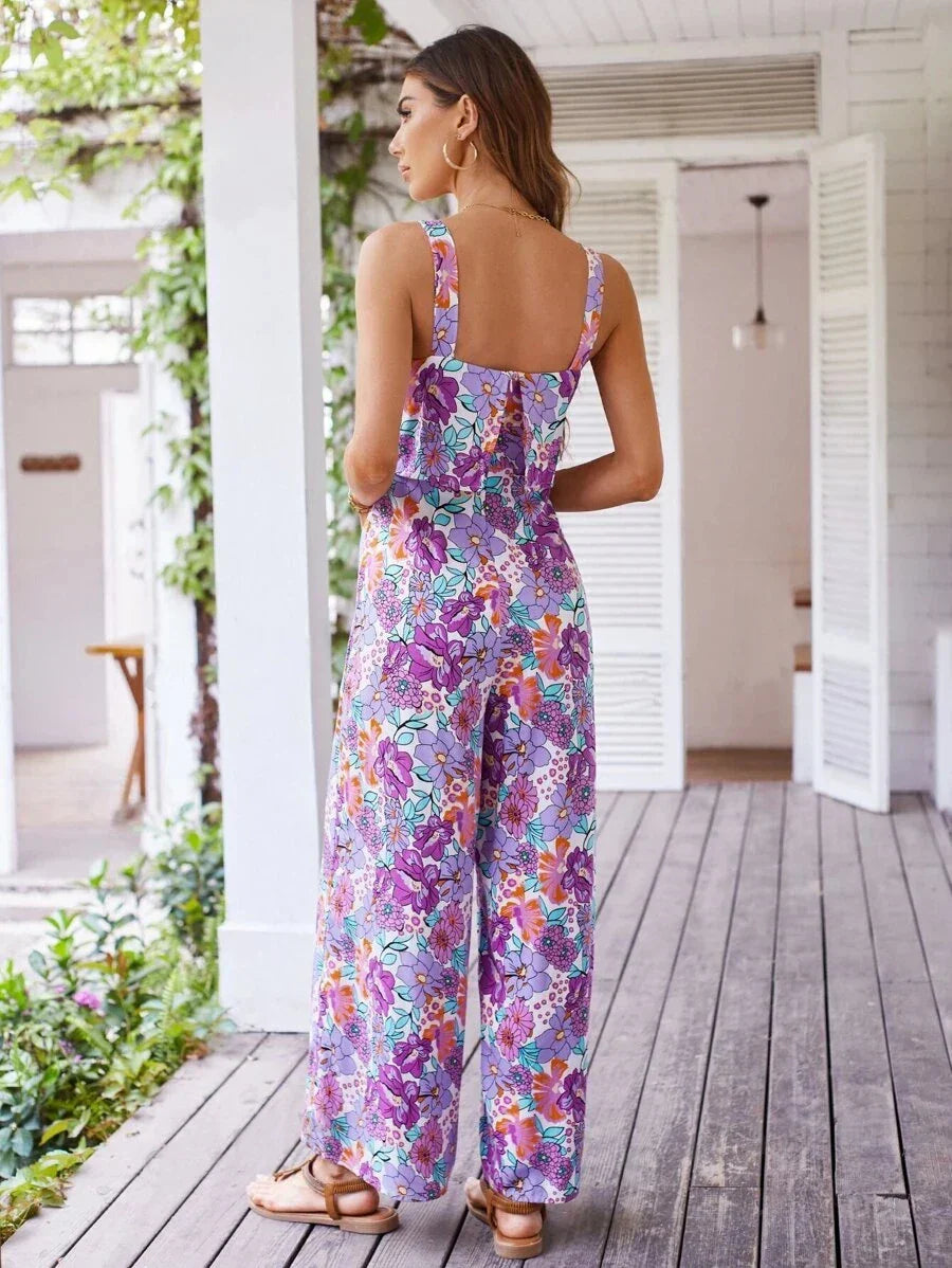 Nigela Floral Jumpsuit | Leichter Sommer-Jumpsuit mit Rückenausschnitt und weiten Beinen