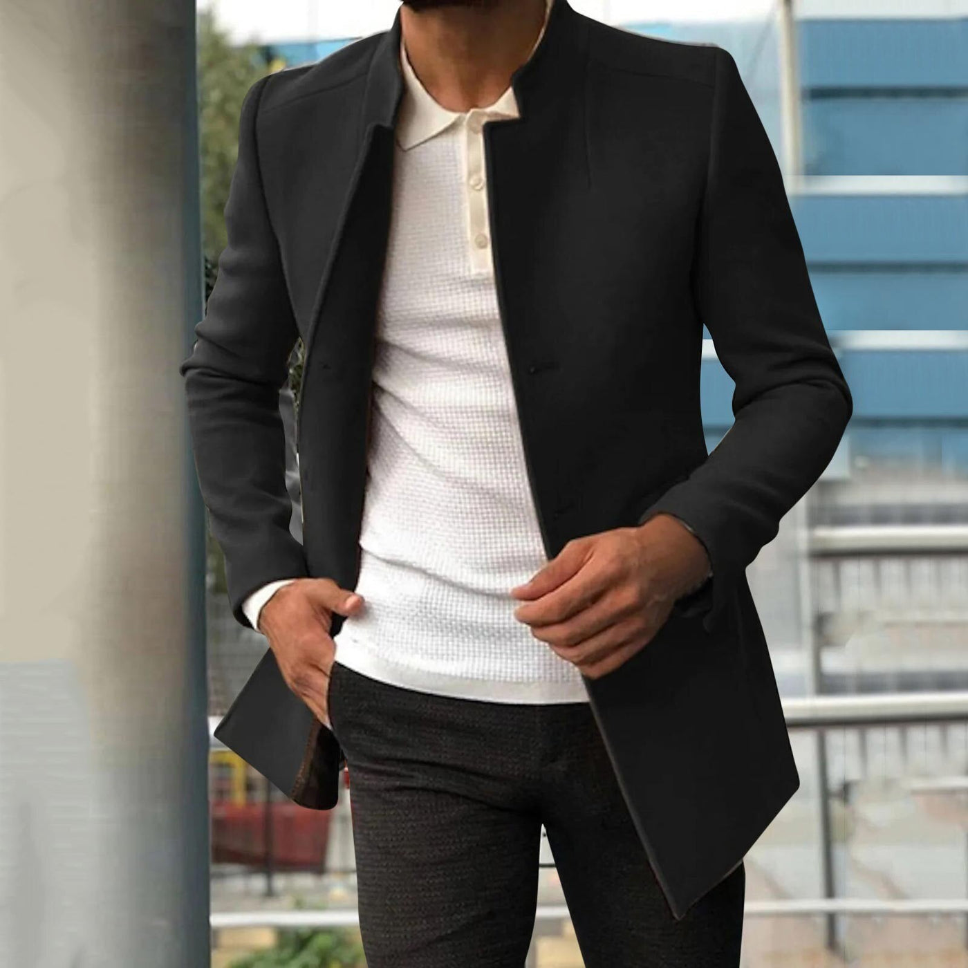 Eleganter unifarbener Mantel für Männer