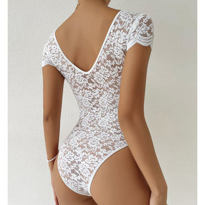Avelina® | Eleganter Body mit Spitzenärmeln und V-Ausschnitt