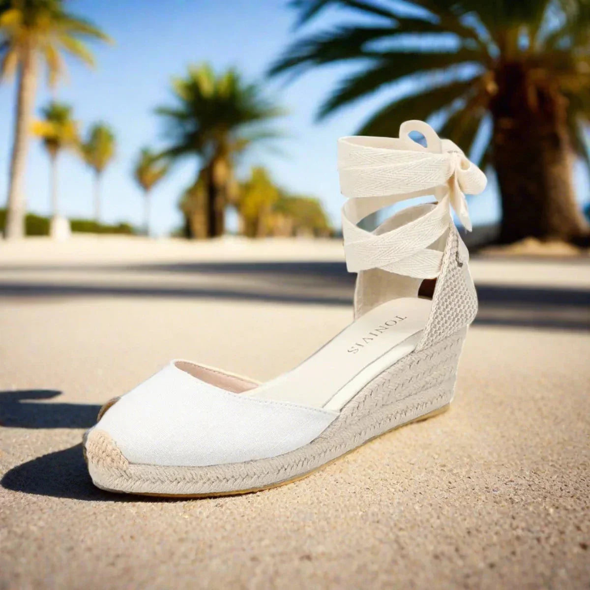 Damen Espadrilles mit Keilabsatz Weiß - Leichte Schnür-Sandalen für den Sommer