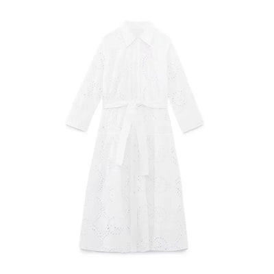 Andrea Lace Kleid | Stilvolles modernes Damenkleid mit langen Ärmeln und Gürtel