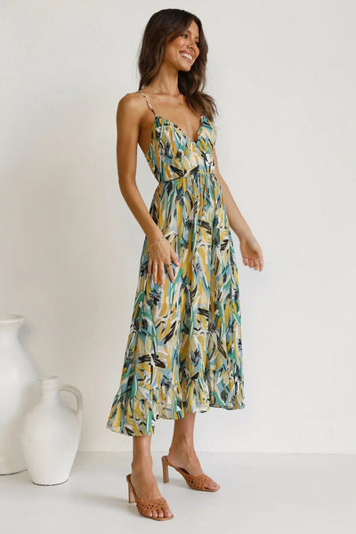Isla | Midi Dress with Sunset Brushstroke Design