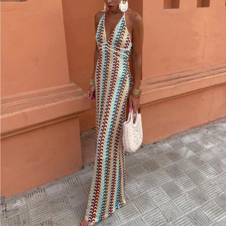 Sommerkleid für Damen – Elegantes rückenfreies Maxikleid mit tiefem V-Ausschnitt