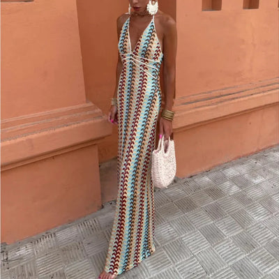 Sommerkleid für Damen – Elegantes rückenfreies Maxikleid mit tiefem V-Ausschnitt