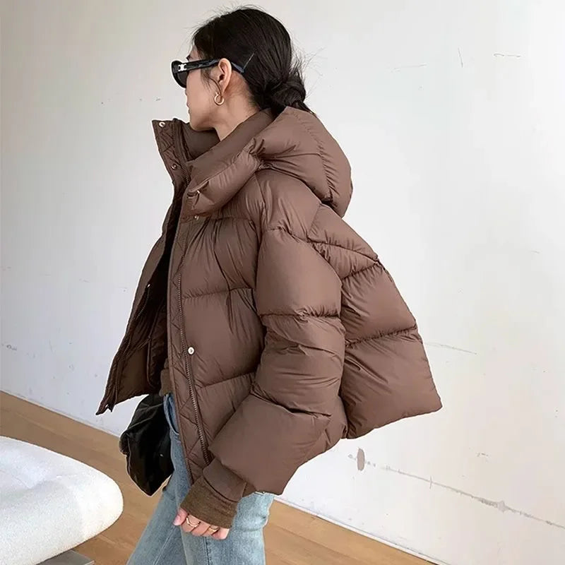Zip-up-Daunenjacke mit Kapuze für Frauen