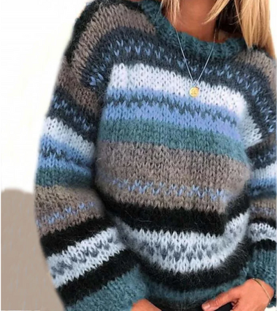 Warmer Gestrickter Pullover mit Streifen für Damen