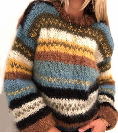Warmer Gestrickter Pullover mit Streifen für Damen