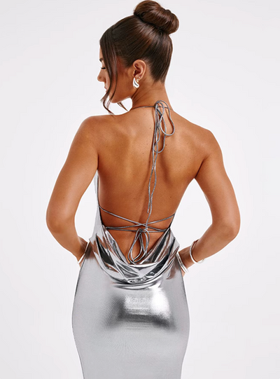 Hayden™ | Metallic-Maxikleid