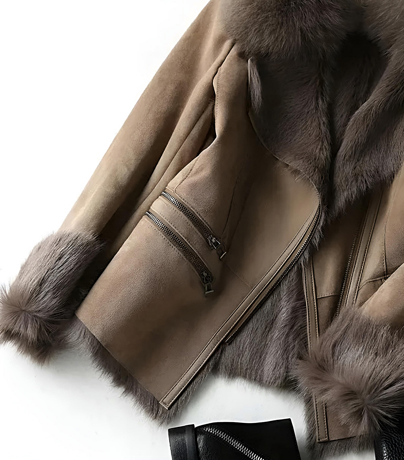 Vintage Wildlederjacke mit Pelz für Damen