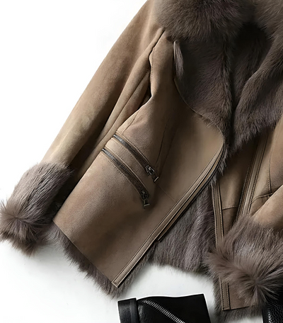 Vintage Wildlederjacke mit Pelz für Damen