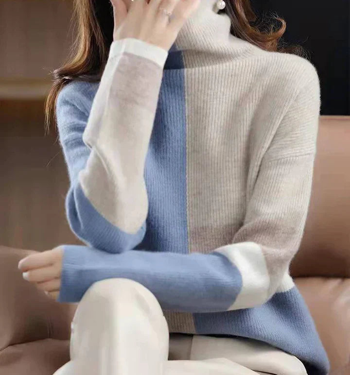 Farbblock-Rollkragenpullover für Damen