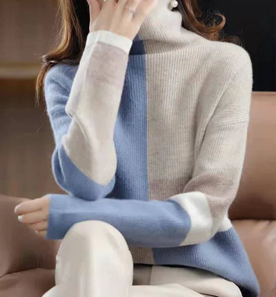 Farbblock-Rollkragenpullover für Damen