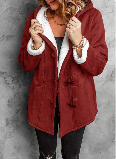 Mittellange Jacke mit Knopf und Kapuze
