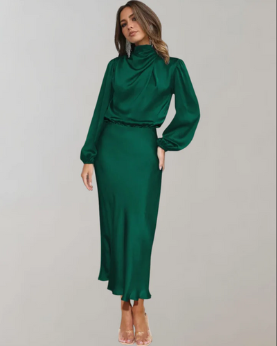 Berit | elegantes satinkleid mit puffärmeln