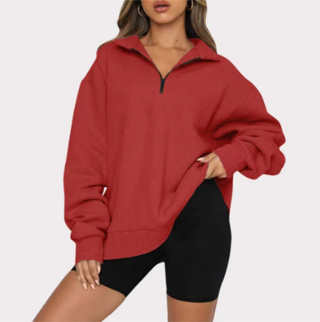 Trendiger Lockerer Halbzip-Pullover für Damen