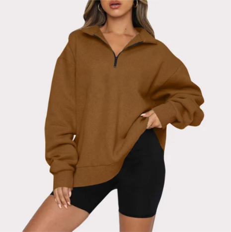 Trendiger Lockerer Halbzip-Pullover für Damen