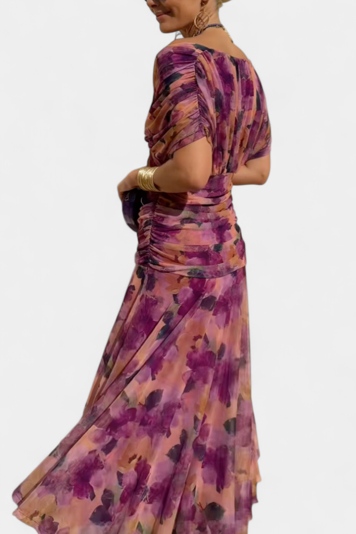 Alondra Maxikleid mit kreativem Blumenprint und V-Ausschnitt