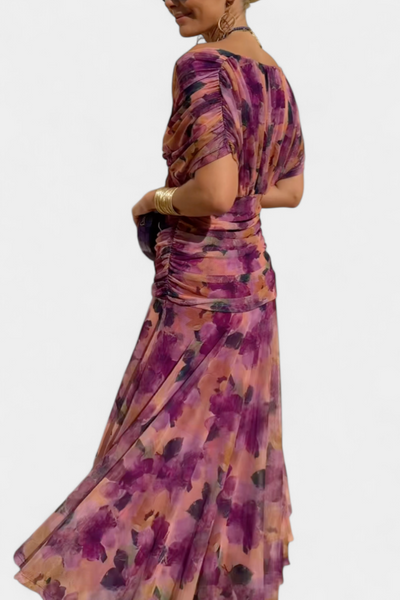 Alondra Maxikleid mit kreativem Blumenprint und V-Ausschnitt
