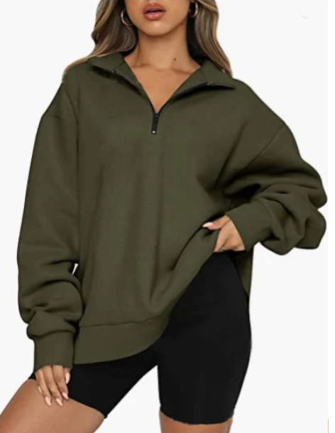Trendiger Lockerer Halbzip-Pullover für Damen