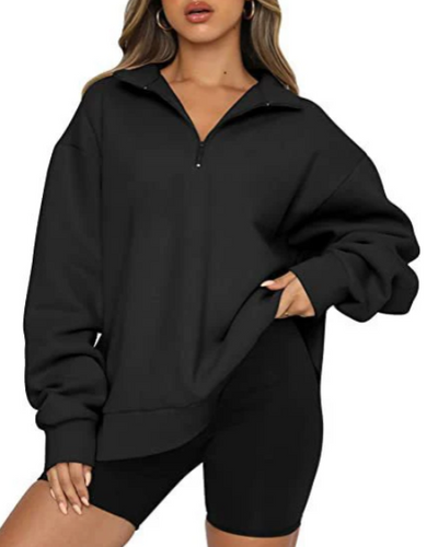 Trendiger Lockerer Halbzip-Pullover für Damen