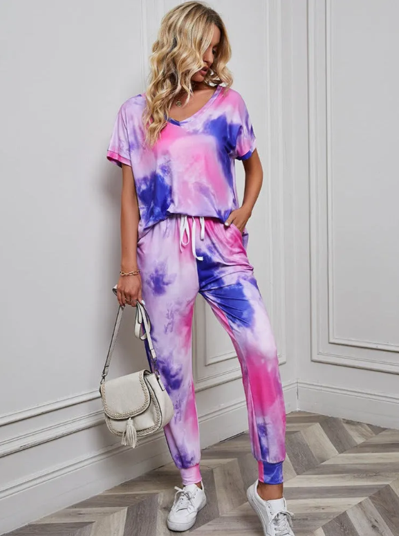 Ibo - set bestehend aus hemd und Hose im batikmuster in pink und blau