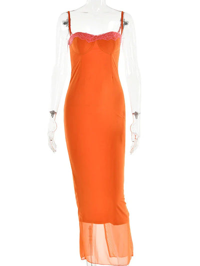 Cherley™ | Orange Spitzen-Maxikleid