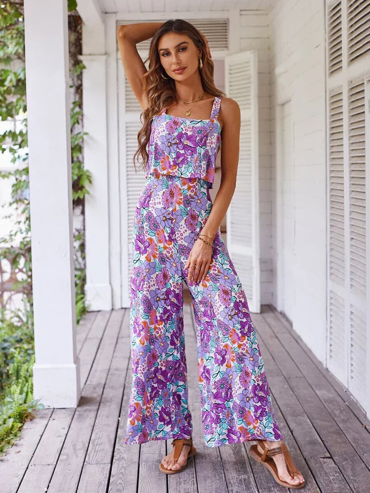 Nigela Floral Jumpsuit | Leichter Sommer-Jumpsuit mit Rückenausschnitt und weiten Beinen