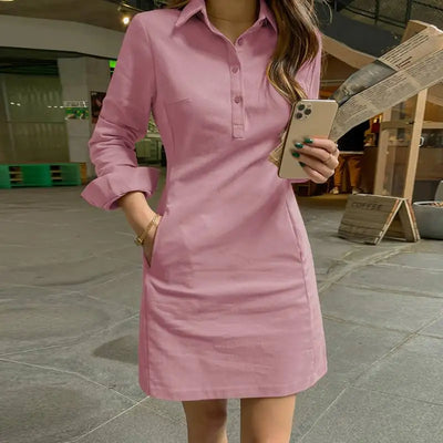 Sabine Casual Kleid | Trendiges Business-Kleid mit langen Ärmeln und Kragen für Damen