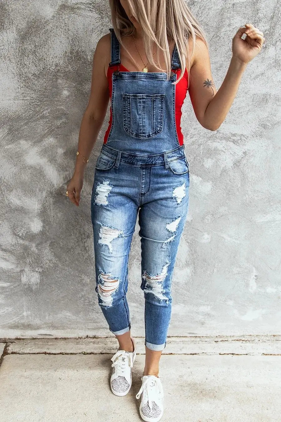 Amanda Sommer-Denim-Romper | Stylischer, moderner Jeans-Romper für Damen mit Löchern