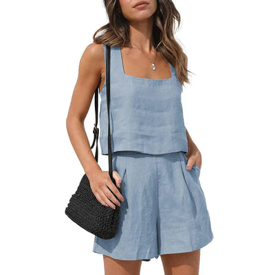 Cassie Sommerlicher Zweiteiler | Modernes ärmelloses Oberteil weite Shorts Sommer Set
