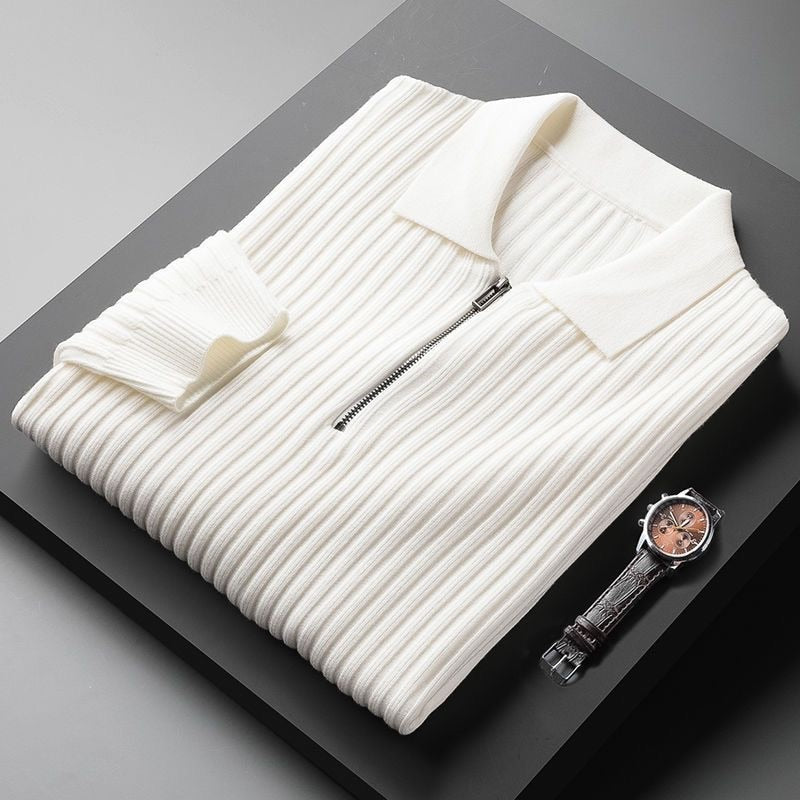 Eleganter Rippenstrick-Polopullover für Herren