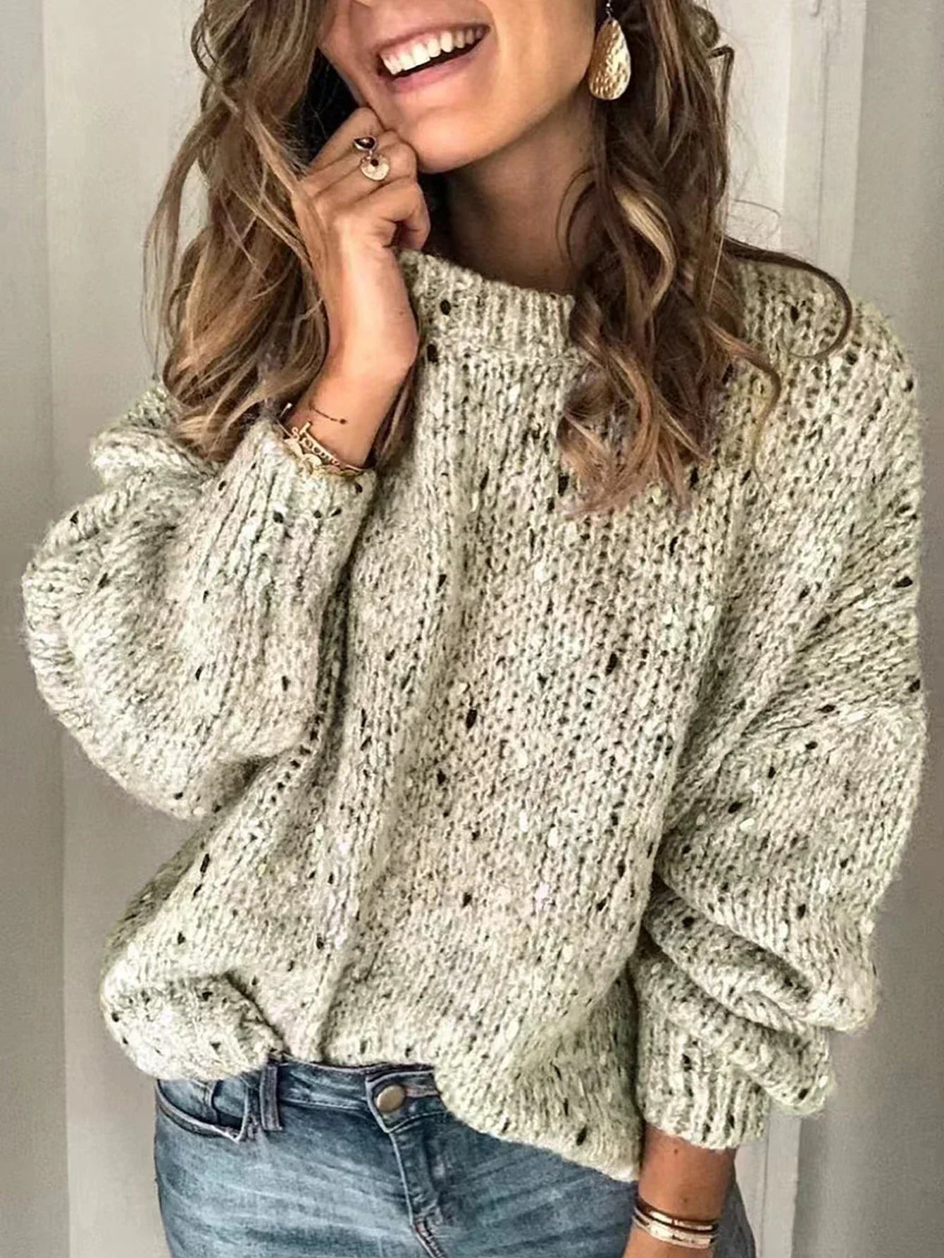 Eleganter Rundhals-Strickpullover für Frauen