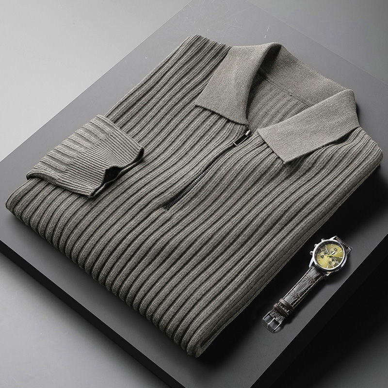 Eleganter Rippenstrick-Polopullover für Herren